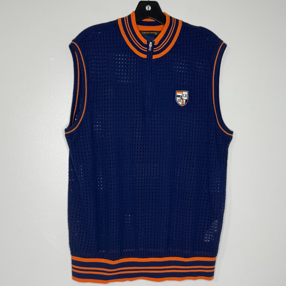 Louis Castel Sleeveless Blue & Orange Trim Golf Vest Size 105/US XL